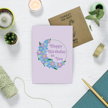 Load image into Gallery viewer, Floral Happy Birthday Card With Forget Me Not Seed Pack