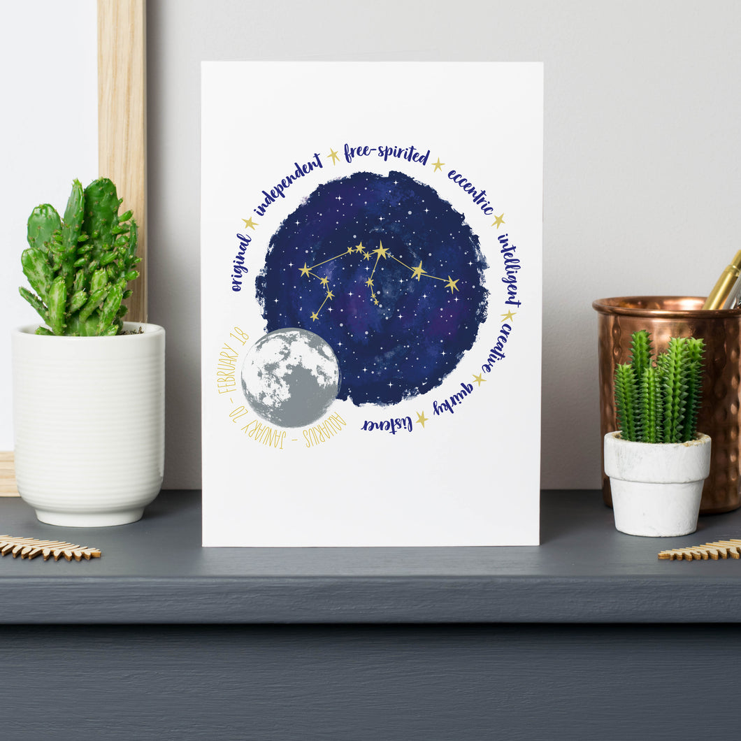 Aquarius Constellation Star Sign Birthday Card