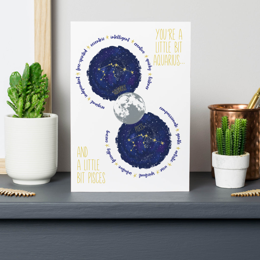 Aquarius And Pisces Constellation Birthday Card