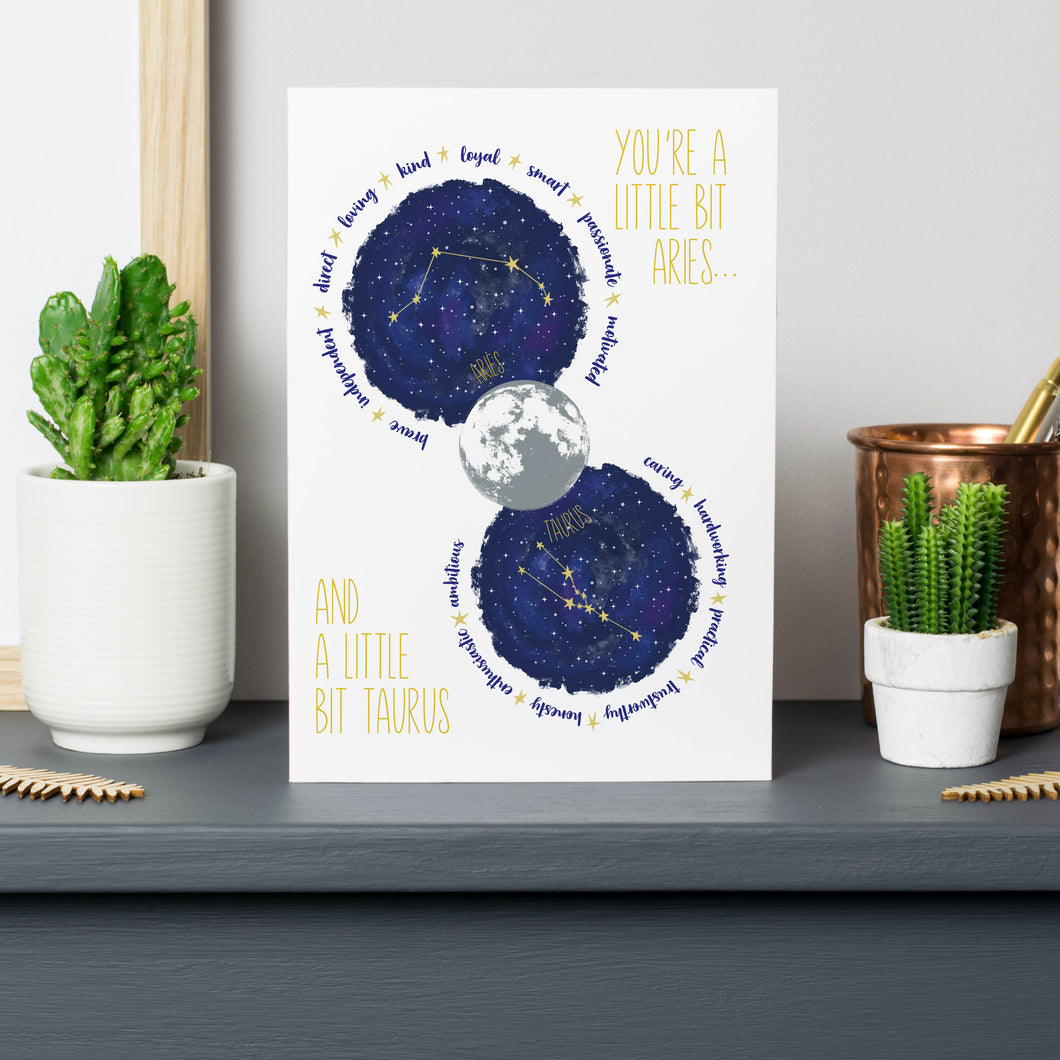 Aries And Taurus Constellation Star Sign Birthday Card