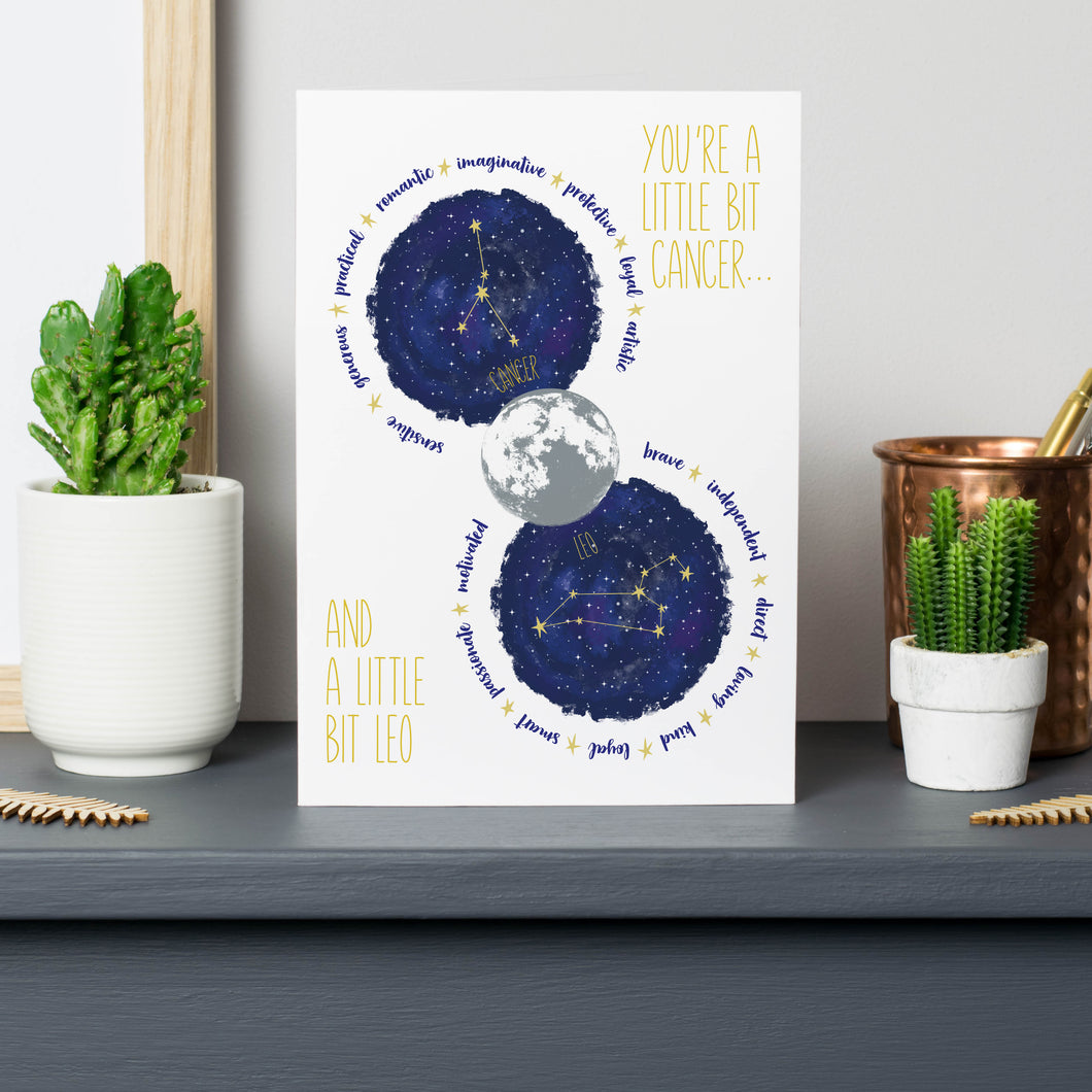 Cancer And Leo Constellation Star Sign Birthday Card