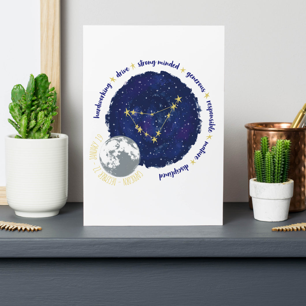 Capricorn Constellation Star Sign Birthday Card