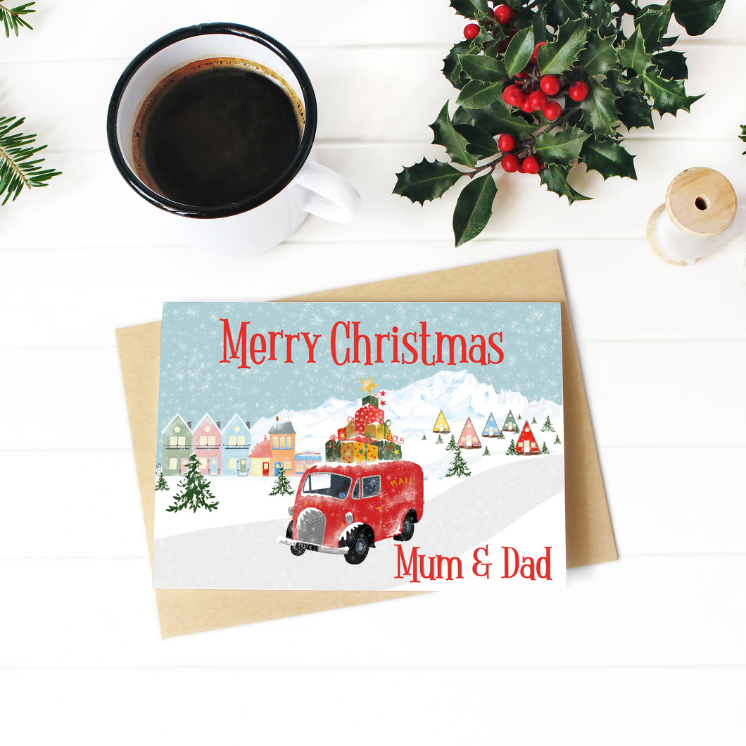 Merry Christmas Mum And Dad Postal Van Card