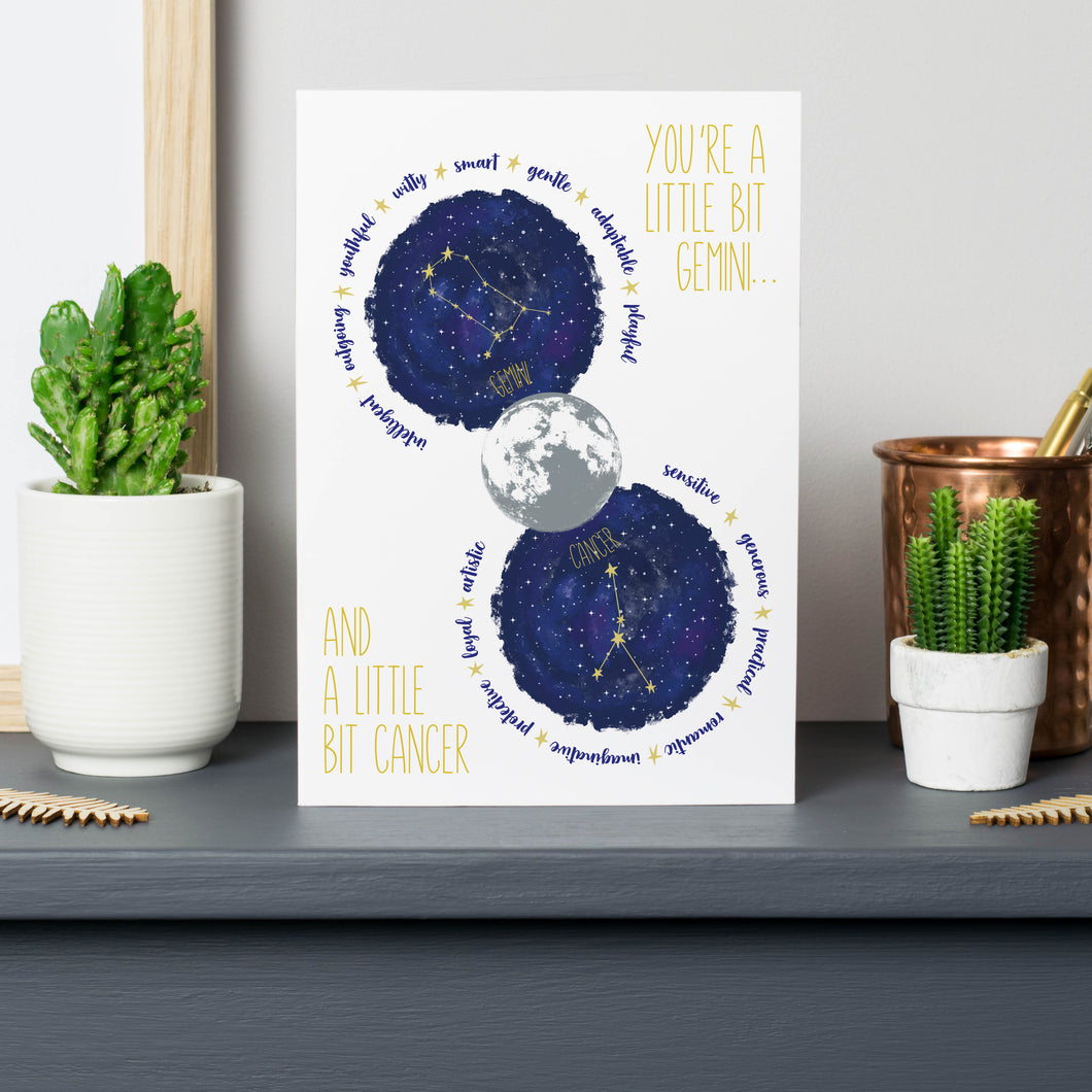 Gemini And Cancer Constellation Star Sign Birthday Card