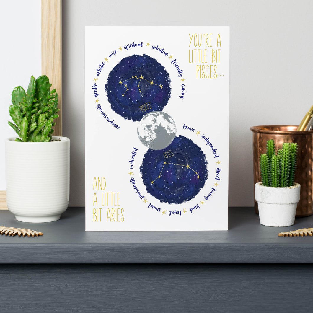 Pisces And Aries Constellation Star Sign Birthday Card