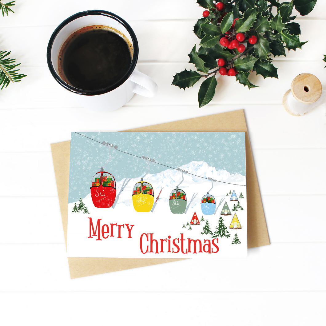 Vintage Ski Lift Christmas Greetings Card