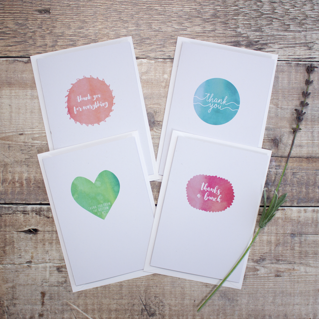 Watercolour Style Thank You Cards Set Of Four